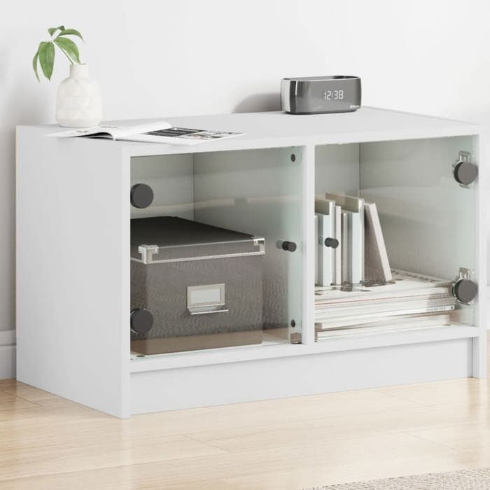 Cabinet HIFI Moderne 1 PC ARMOIRE TV Meuble base salon avec portes en verre blanc 68x37x42 cm T136