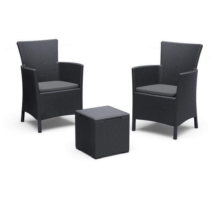 Salon De Jardin Bas Pour Balcon Résine Tressée 3 Pièces Iowa Keter 2 Fauteuils 1 Table - vue 3