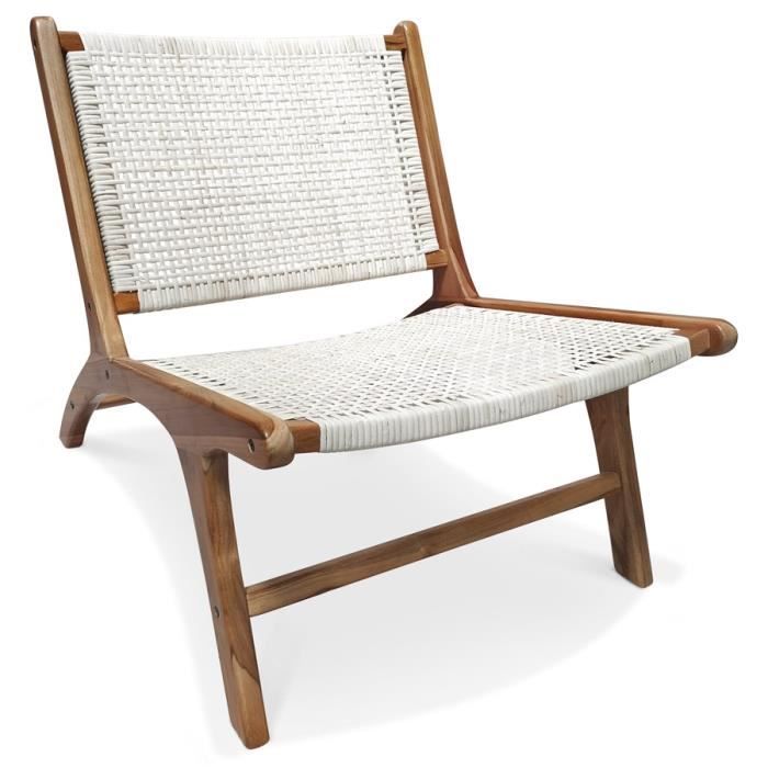 fauteuil lounge 'figaro' en bois de teck et rotin naturel