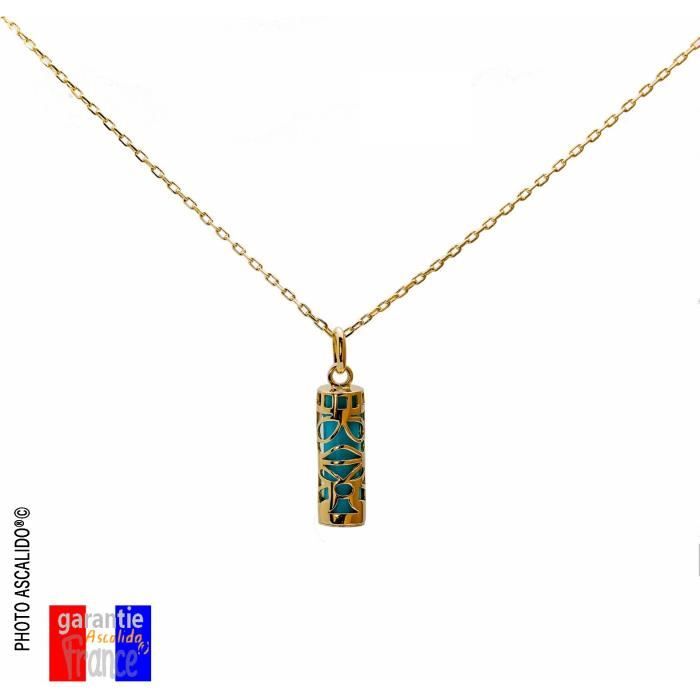 tiki sagesse et sa chaine 50cm en vrai plaqué or 18k turquoise pendentif amulette porte bonheur tahitien et collier homme avec boite