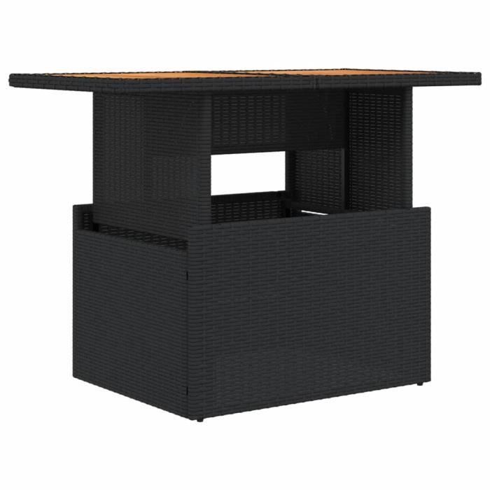 Table de jardin noir 100x55x73 cm résine tressée et bois acacia PLA5118489