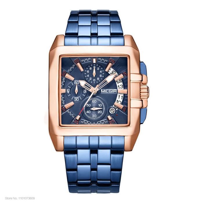 Montre Homme Luxe MEIBO QUARTZ - Cadran Vert, Bracelet Acier Inoxydable Argenté, Mouvement Quartz