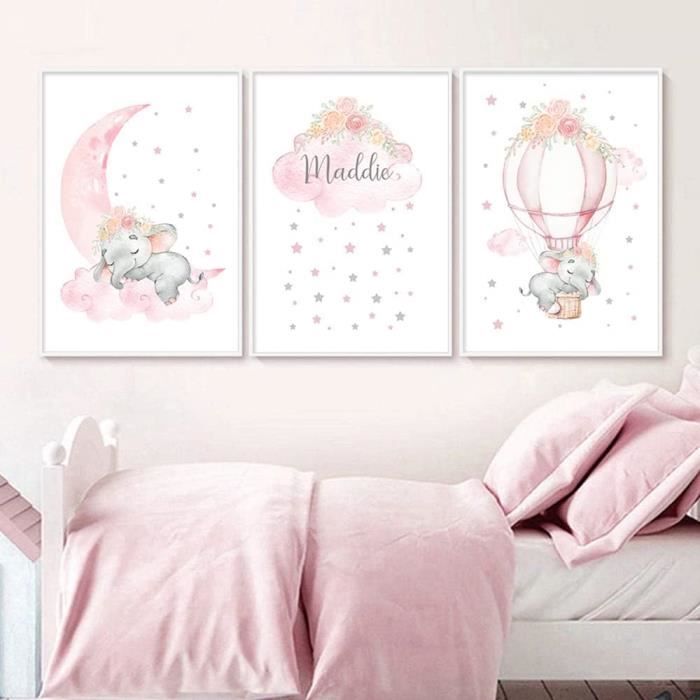 Lot 3 Affiches Licorne Personnalisables Avec Prénom - Toile 30x40cm Rose Et Doré | Décoration Chambre Bébé Fille