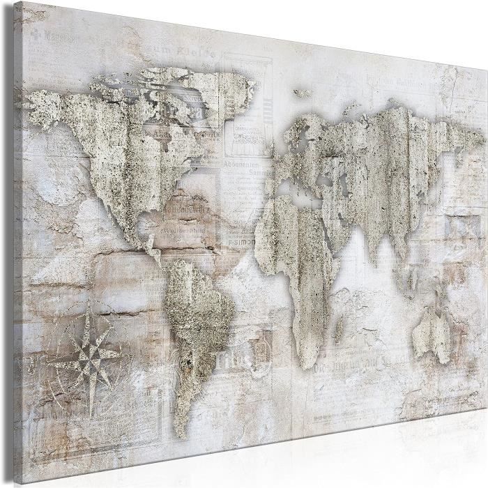 Tableau Déco Carte Du Monde Sur Toile Intissé - Impression Murando - Neuf
