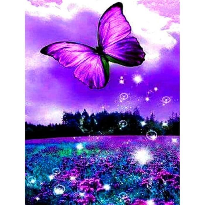 Kit Diamond Painting 5D - Papillon Et Fleurs | 30x40 Cm | Toile Imperméable Avec Diamants Ronds | Loisir Créatif Pour Adultes
