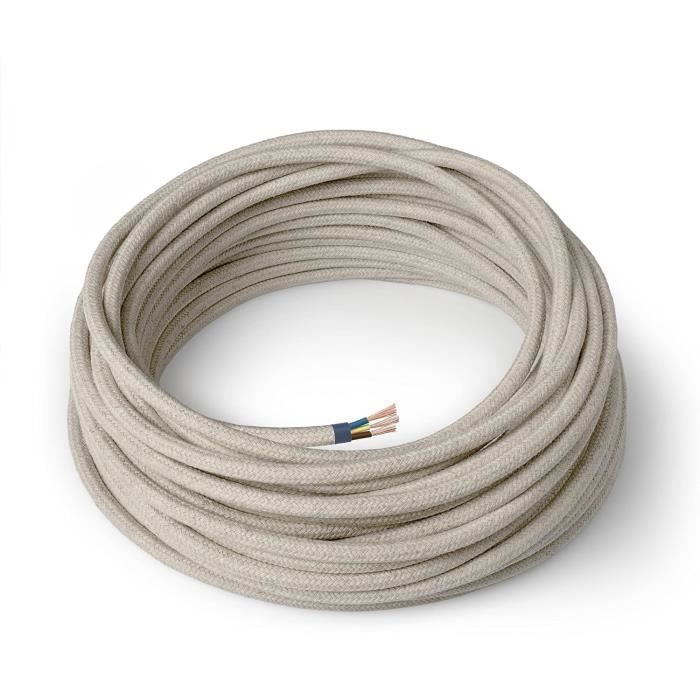 Câble Électrique Textile Amarcords Noir Rond Jute 10m 2x0,75 - Fil Vintage Pour Lampes Et Lustres