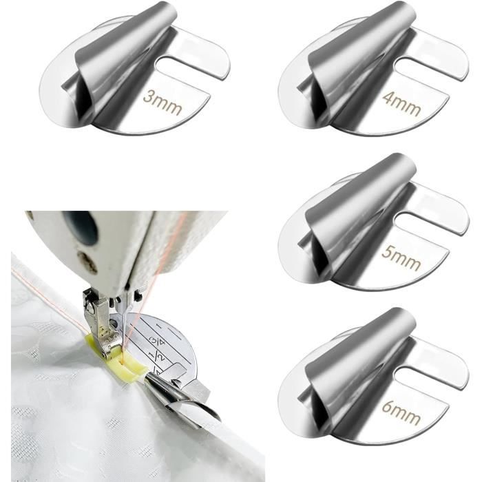 Lot De 6 Pieds De Biche Ourleur Roulotté Pour Machine à Coudre - Tailles 3mm, 4mm, 6mm, 4/8, 6/8, 8/8 Pouces - Acier Inoxydable, Compatible Plupart Machines Domestiques