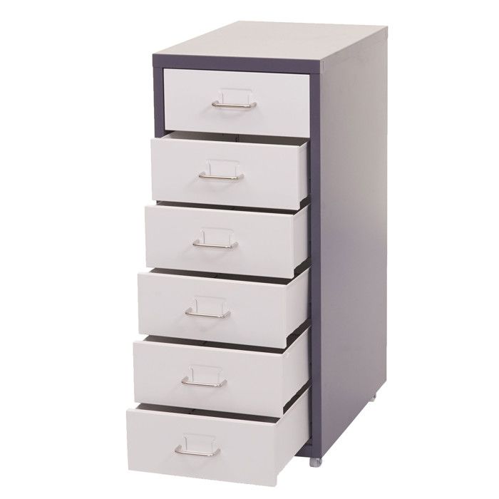 Caisson a roulettes Boston T851 meuble à tiroirs en acier 69x28x41cm 6 tiroirs ~ gris foncé blanc Caisson a roulettes Boston T851 meuble à tiroirs en acier 69x28x41cm 6 tiroirs ~ gris foncé blanc