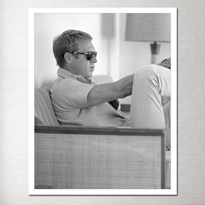 Tableau Steve McQueen Sur Moto - Affiche Vintage 50x70 Cm Cadre Inclus, Film La Grande Évasion
