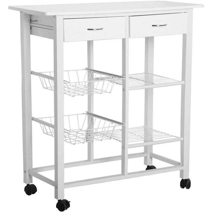 Desserte à Roulettes 4 Paniers, Chariot à Roulettes Dépliables Meuble Pour Cusine Salle De Bain