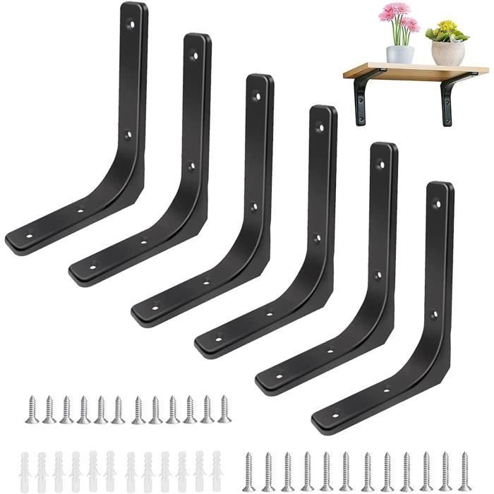 Lot De 6 équerres Murales Industrielles MLOQI – Acier, 30 Cm, Charge Lourde, Noir