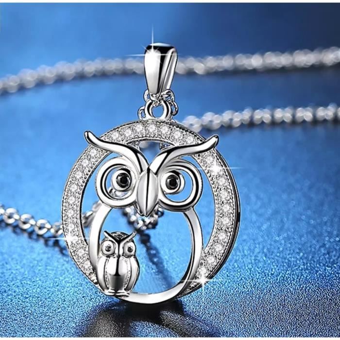 Pendentif Chouette En Argent Sterling 925 – Chaîne En Cœur 45,7 Cm