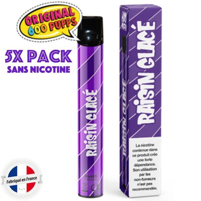 5 x PUFF jetable RAISIN GLACÉ Cigarette électronique 600 PUFF sans nicotine. Ecigarette Wpuff à