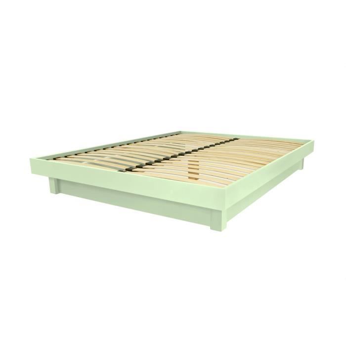 lit plateforme bois massif - vert pastel - 140x190 - 2 places - sommier inclus - classique - intemporel