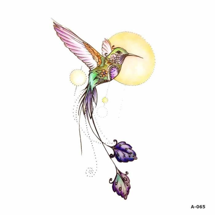 Wyuen 5 Feuilles Aquarelle Oiseaux Colibri Faux Tatouage