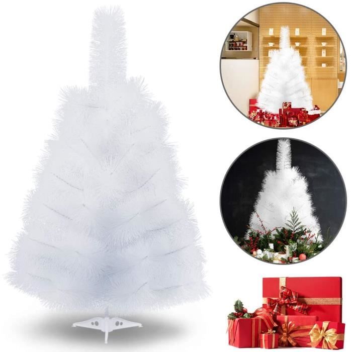 90cm Sapin de Noël Artificiel Pin Blanc Arbre de Noel avec support en