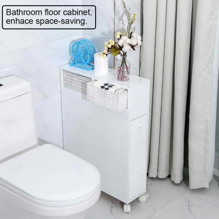Meuble De Salle De Bain Avec 2 Tiroirs Et 2 Paniers Meuble Rangement Wc Sur Roulettes Commode Sur Roulettes Pour Cuisine Salle De Cdiscount Maison