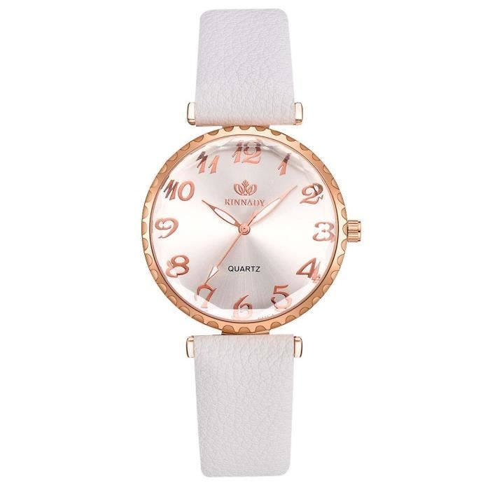 Montre Femme Geneva Quartz Rose Or - Cadran Rose, Bracelet Simili Cuir 38mm NOS