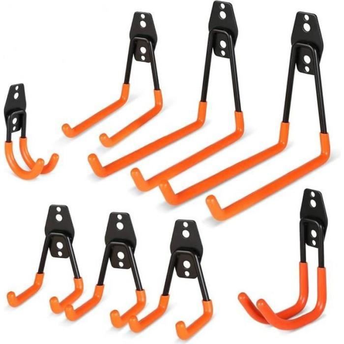 Lot De 8 Crochets De Garage - 4 Tailles Différentes - Pour Rangement Outils, Cintres, Jardin - Noir Et Vert - Facile à Installer - 4
