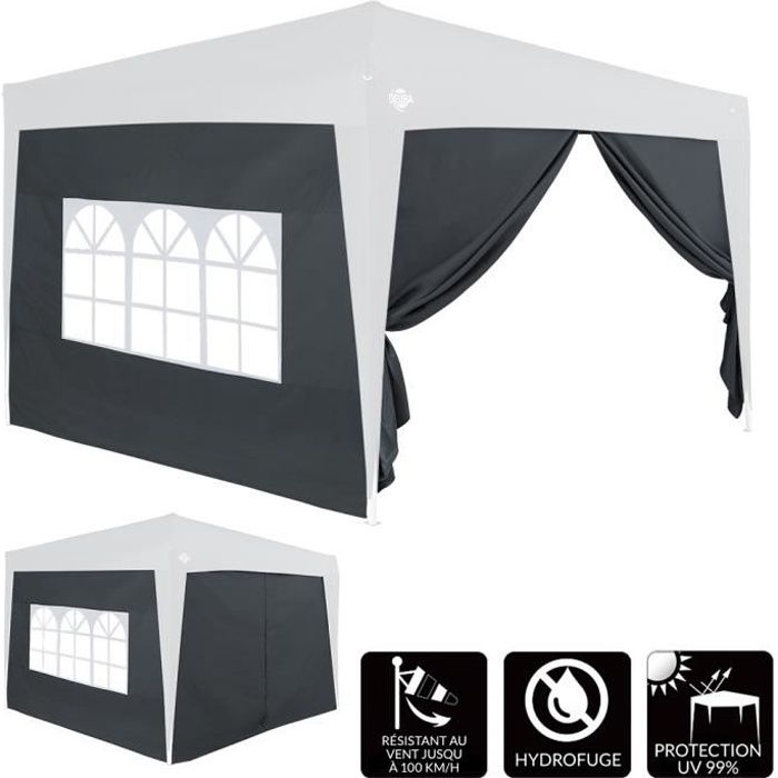 Relaxdays Panneau Latéral De Pavillon De Jardin De 3 X 3 M Lot De 2 Parois Fenetres Protection Pluie Vent Soleil Bleu 84654953