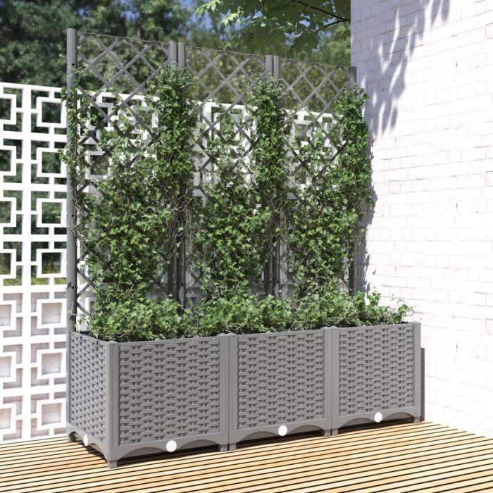 vente unique Jardinière avec treillis Blanc 120x120x136 cm PP Outlet Maison et j
