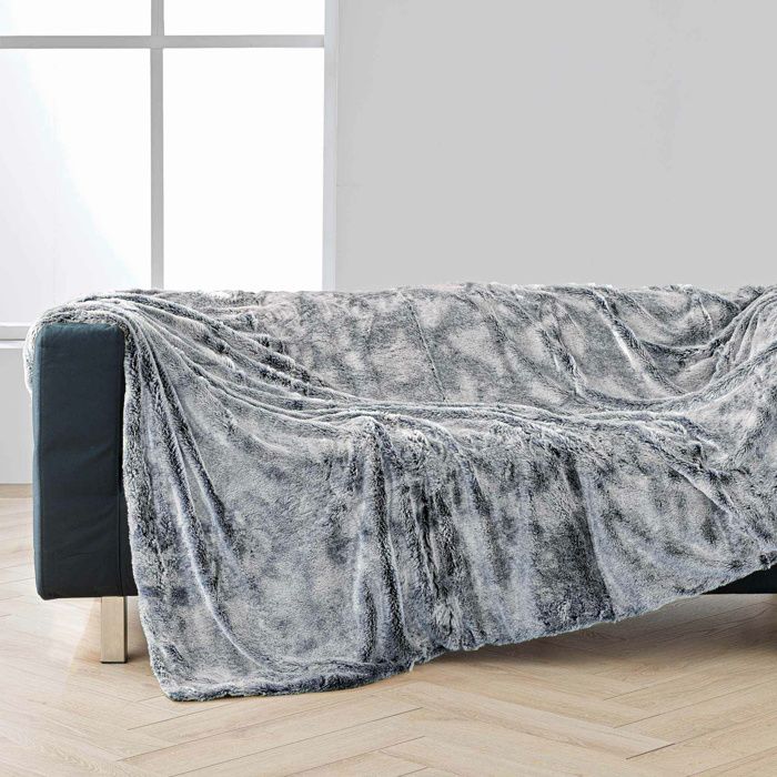 Plaid Imitation Fourrure 180x220 Cm - Gris Antarctique - Douceur D'Intérieur - Lavable à 30°C