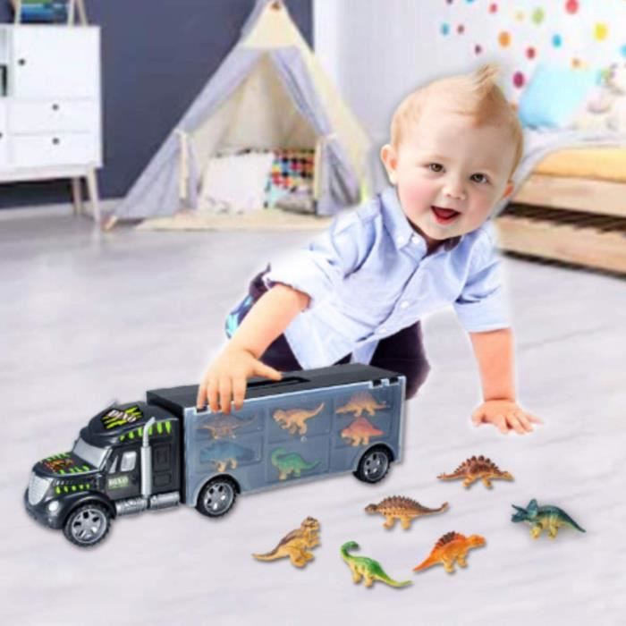 Camion transporteur de dinosaures pour enfants, jouet squelette de dinosaure, voiture à roues libres, figurines de dinosaures, jouet fossile, véhicule de jeu avec lumière et son Camion transporteur de dinosaures pour enfants, jouet squelette de dinosaure, voiture à roues libres, figurines de dinosaures, jouet fossile, véhicule de jeu avec lumière et son