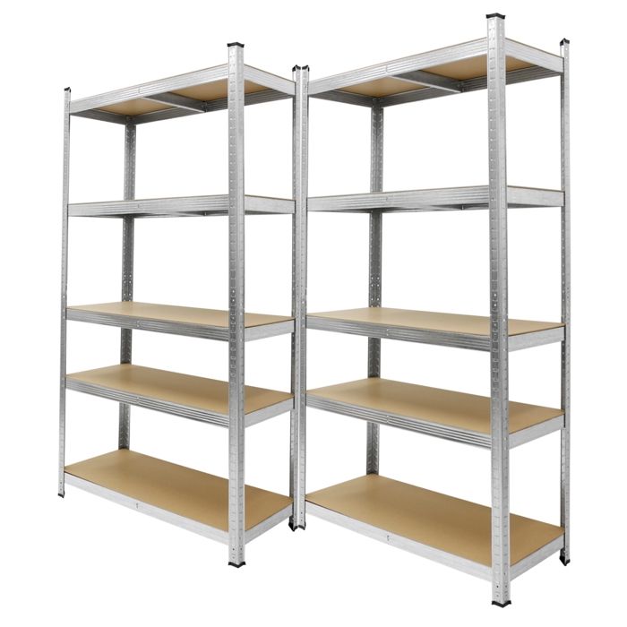 ECD Germany 2x Étagère de Rangement - 180x90x40 cm - Charge jusquà 750 kg - en Métal Galvanisé - 5 Panneaux MDF - Étagère de Stoc ECD Germany 2x Étagère de Rangement - 180x90x40 cm - Charge jusquà 750 kg - en Métal Galvanisé - 5 Panneaux MDF - Étagère de Stoc