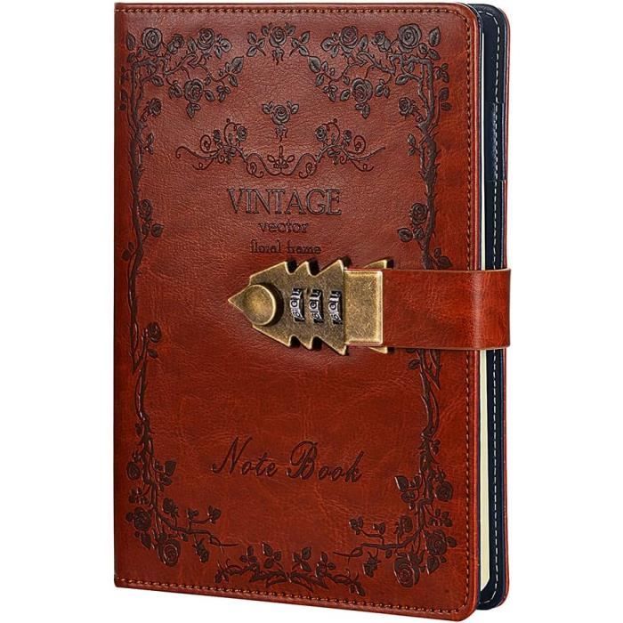 Carnet à Serrure à Code - Couverture Marbrée Bleue - Journal Intime, Bloc-notes Secret - Cadeau Pratique