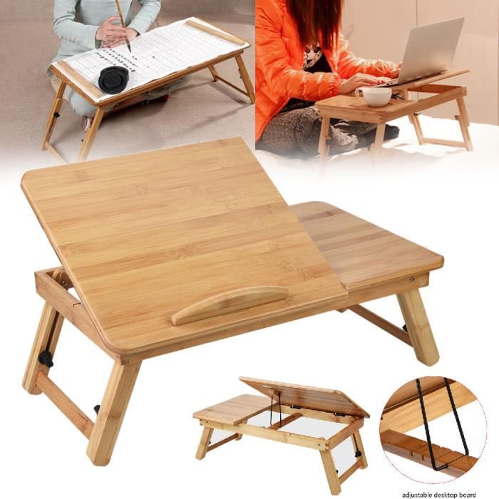 Table Bambou YANGHX Pour Ordinateur Portable - Réglable Avec Tiroir