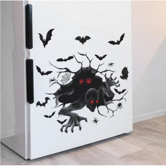Decoration Halloween Autocollant Fenêtre Deco Muraux Exterieur Interieur Citrouille Chauve Souris Sorcière Château Stickers Mural - Maison