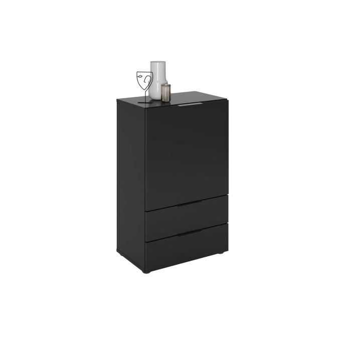 commode noire damien - fmd - 1 porte, 2 tiroirs, 1 étagère - style scandinave - moderne