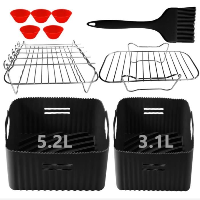 Set Accessori Per Friggitrice Ad Aria 14 Pezzi - Per Cecotec, Tefal, Dual Size - Stampi E Griglie In Silicone E Acciaio Inox