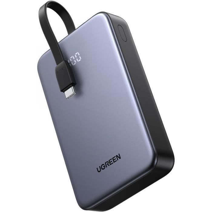 UGREEN Batterie Externe 20000mAh avec Câble USB C Intégré Power Bank Charge Rapide PD 22.5W QC 3.0 avec Affichage Compatible avec