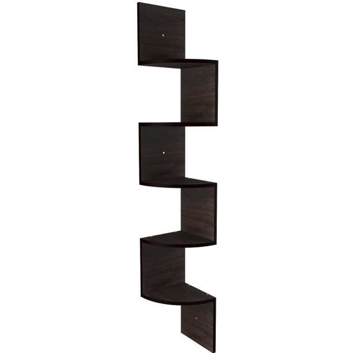 étagère d'angle en bois mdf - homdox - 5 étages - marron