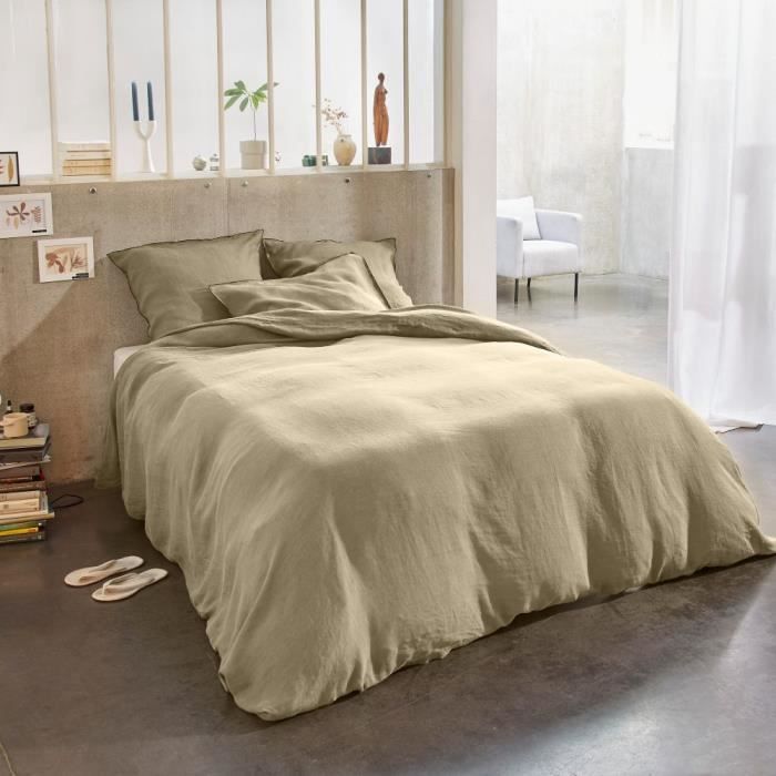 Housse De Couette 240x260cm + 2 Taies 65x65cm - Microfibre Brossée Douce - Beige - Utopia Bedding