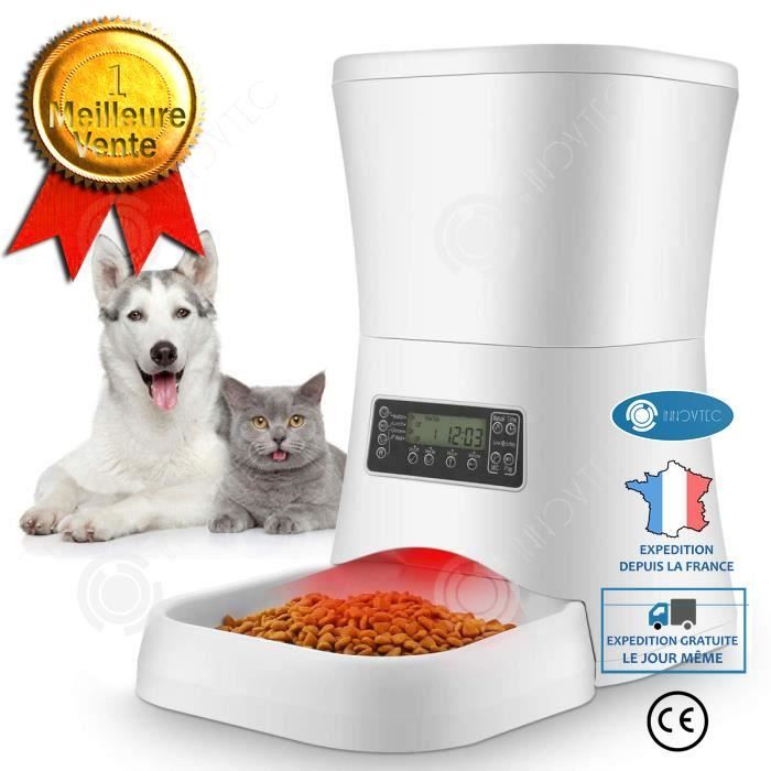 Comparer les prix de INN Distributeur Automatique de Nourriture Distributeur de Croquettes Gamelle Enregistrement 4 Repas Chats, Chiens (Moyen, Petit)