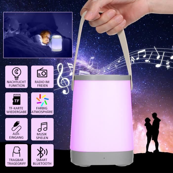Veilleuse Photo Personnalisable Bluetooth Avec Haut-parleur, Réveil Digital Et Radio FM - Lampe De Chevet Tactile RGB
