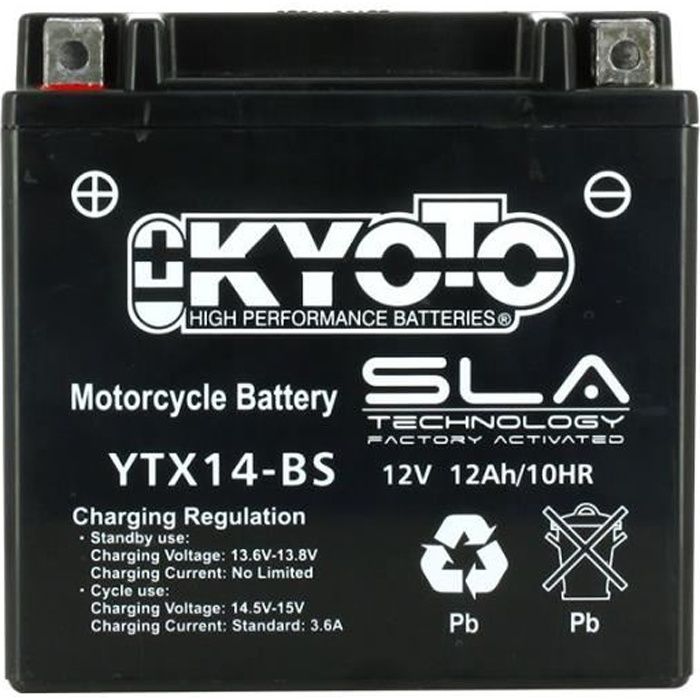 Batterie SLA Kyoto pour Moto Aprilia 1000 ETV caponord 2001 à 2007 YTX14-BS / 12V 12Ah