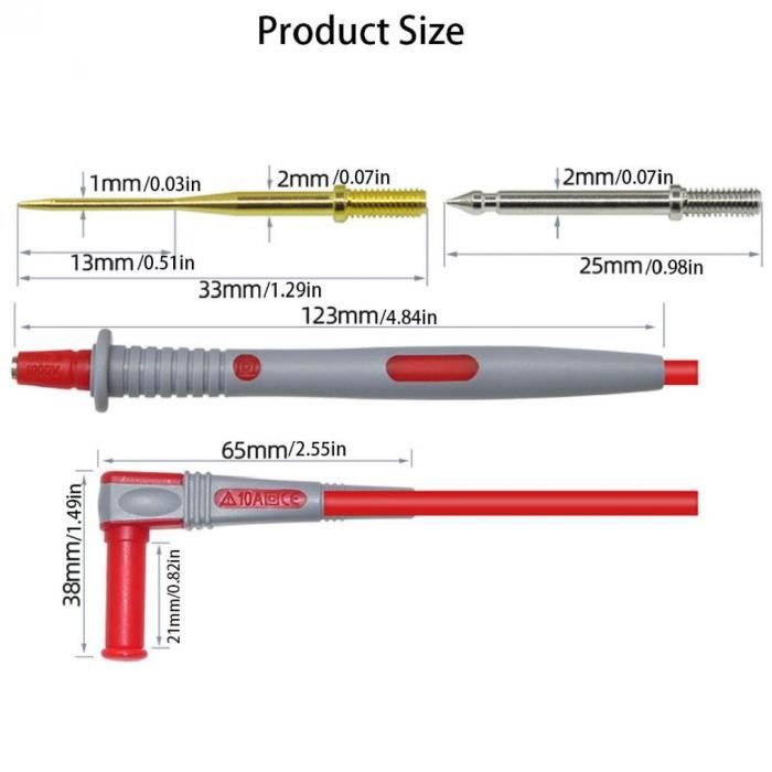 10 Sondes De Test Multimètre - Aiguilles Précises En Laiton Nickelé - Compatibles Avec La Majorité Des Multimètres - 8 Cm