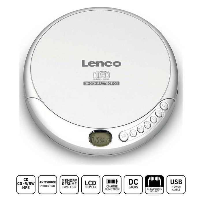 Lecteur CD portable Lenco CD-201 CD-201SI CD, CD-R, CD-RW, MP3 fonction de charge de la batterie argent 1 pc(s)