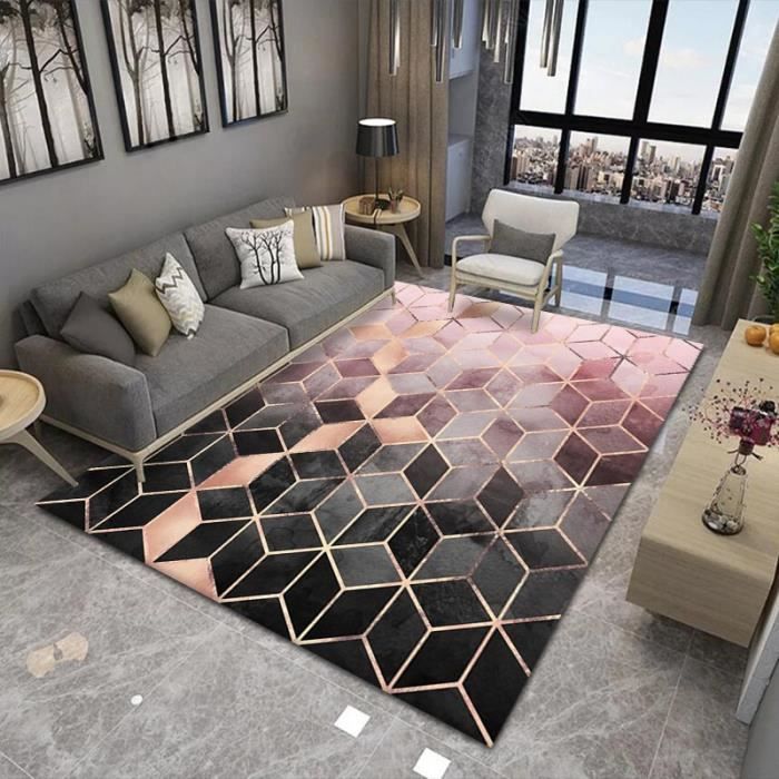 Tapis De Salon, À Poils Courts, Design Moderne, Antidérapant, Lavable