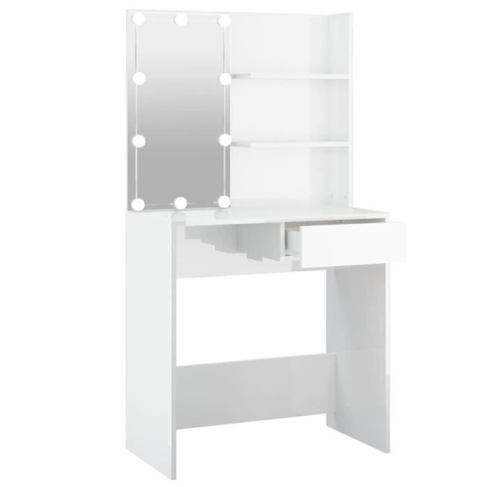 Coiffeuse - MOTHINESSTO - LY0090 - Blanc brillant - Bois dingénierie - LED