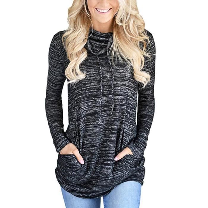 Femme Manches Longues Tunique Chemisier avec Poches L Noir Noir - Cdiscount  Prêt-à-Porter