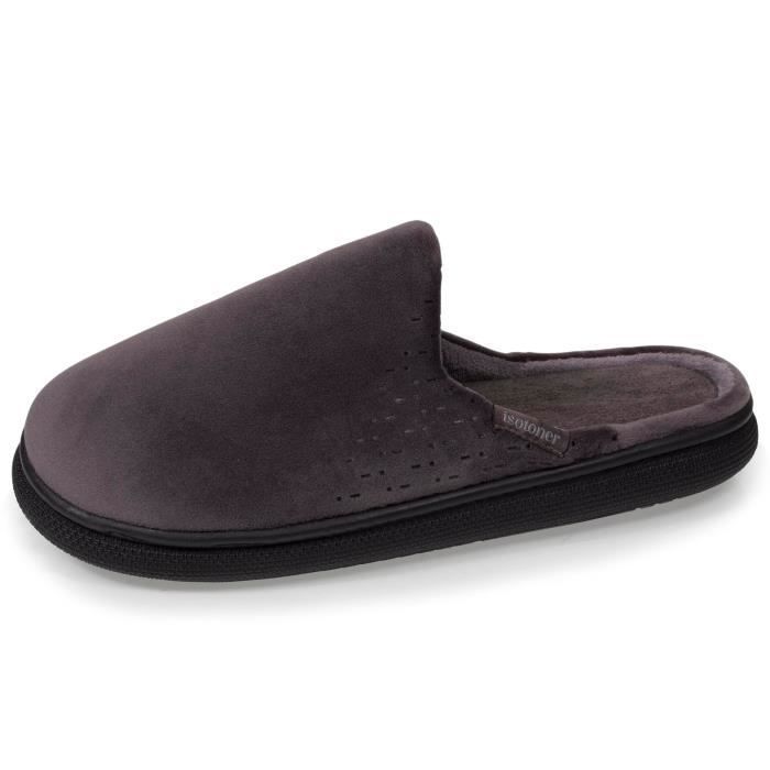 Chaussure Chausson Lavable Machine Chaussons Isotoner Gris Homme