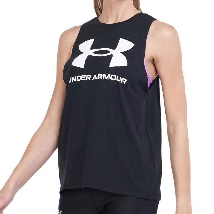 Débardeur femme - UNDER ARMOUR - Sportstyle Graphic - Noir/Blanc - Intérieur brossé - 60% coton/40% polyester