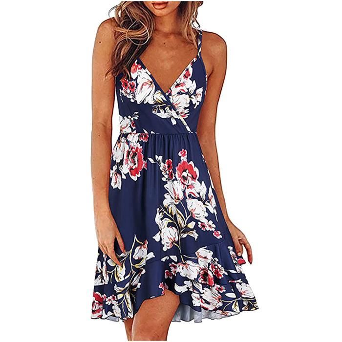 Robe D'Été Femme 2025 - Trapèze Bretelles - Imprimé Florale - Léger Et Confortable