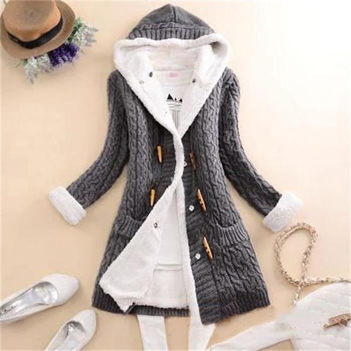 Cardigan épais Femme TU - Taille 8 - Noir/gris - Col V - Occasion Très Bon état