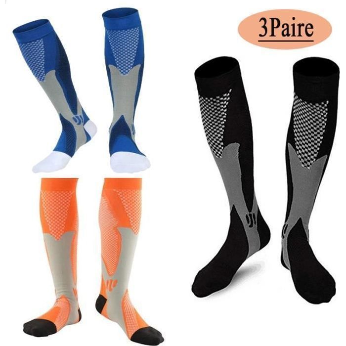 Chaussettes de Compression Bas de Contention Homme Bas de Contention Femme  Sportive, Cyclisme, Voyage en Avion, Athlétique. - Cdiscount Sport