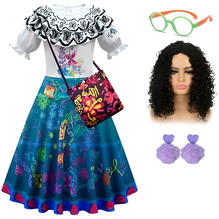 Deguisement Encanto Robe avec Perruque de princesse violette pour filles  Costume de carnaval pour enfants Cosplay Isabela